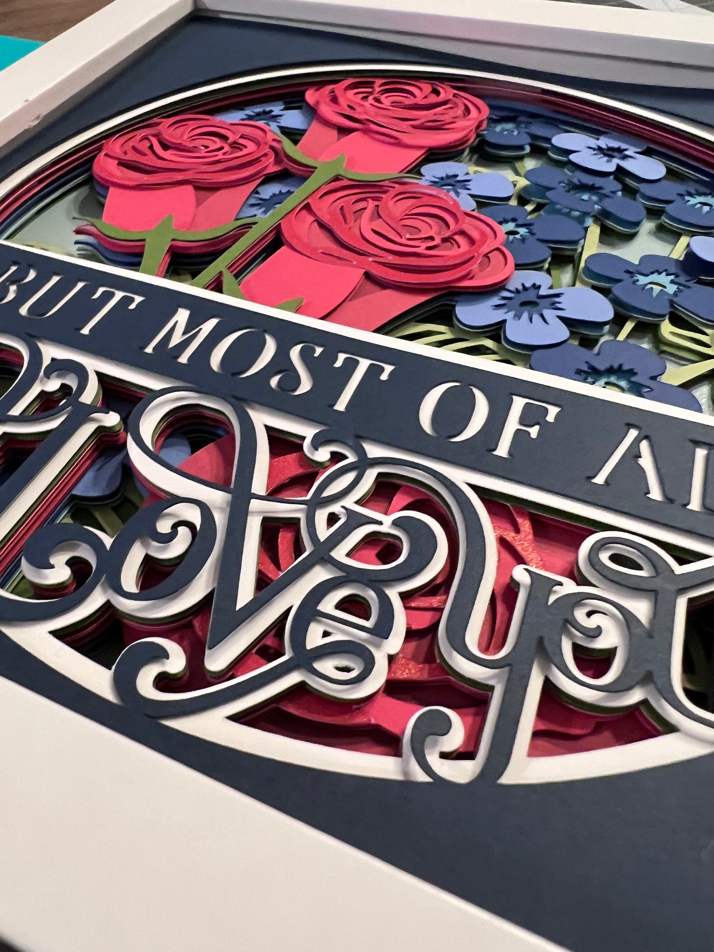 But most of all I love you 3D paper art in a shadowbox