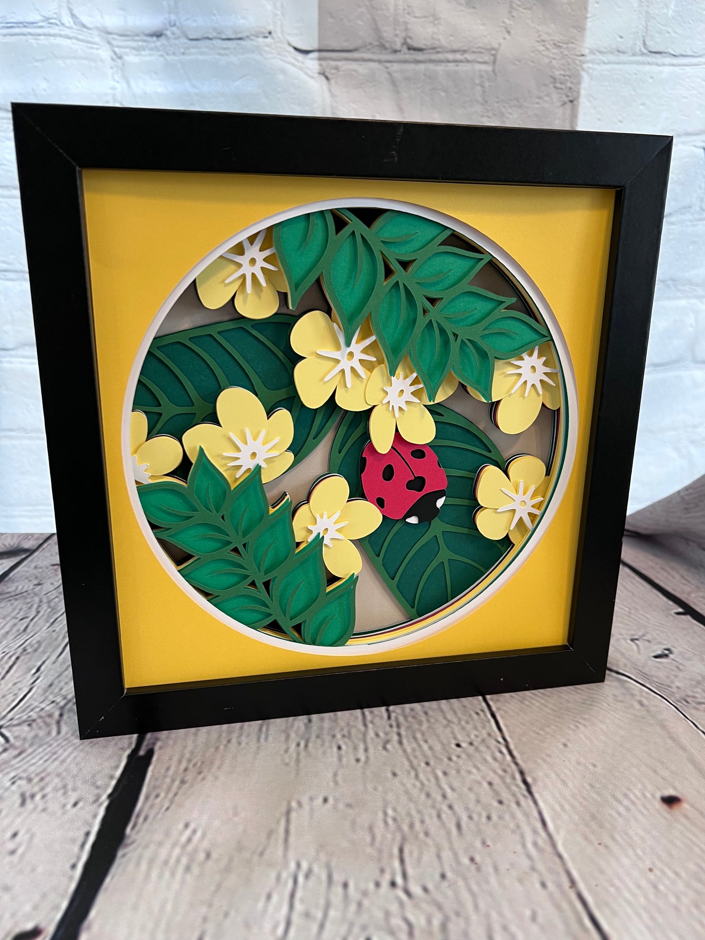 Floral ladybug 3D paper art shadowbox