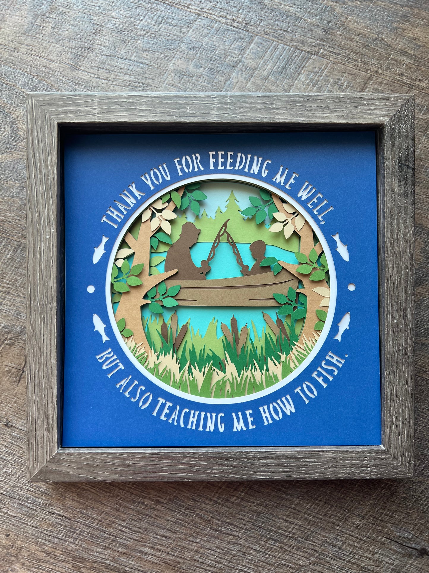 Father fishing 3D paper art shadowbox
