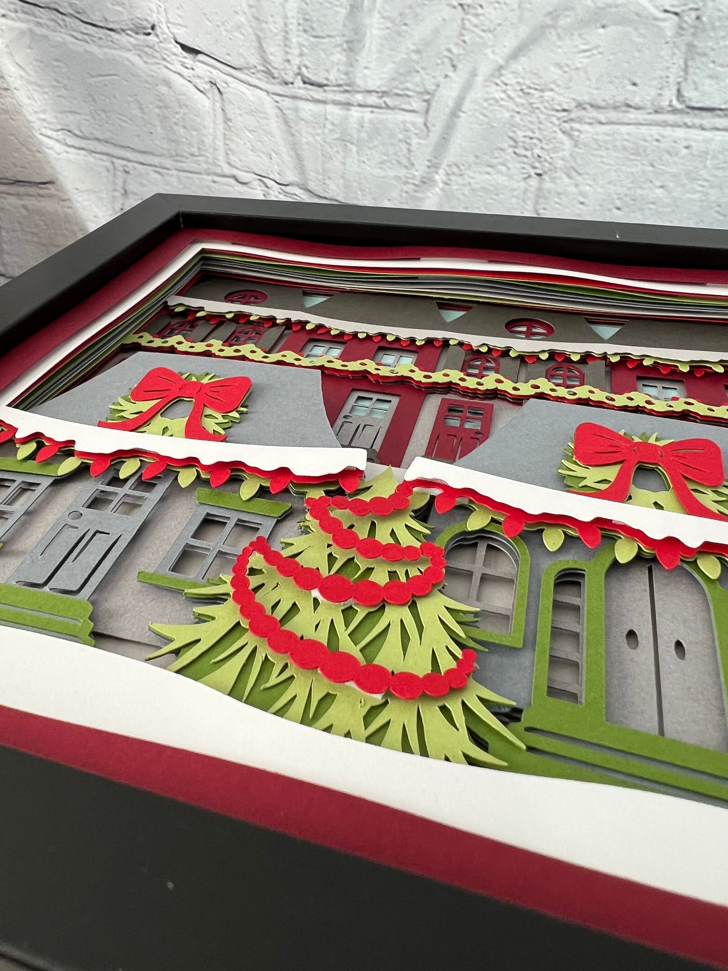 Christmas village 3D paper art shadowbox