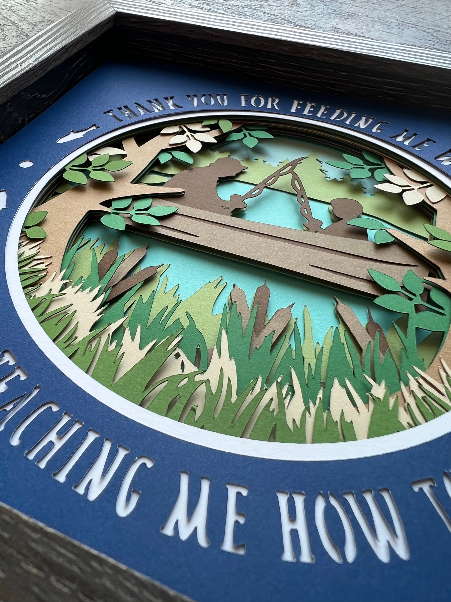 Father fishing 3D paper art shadowbox