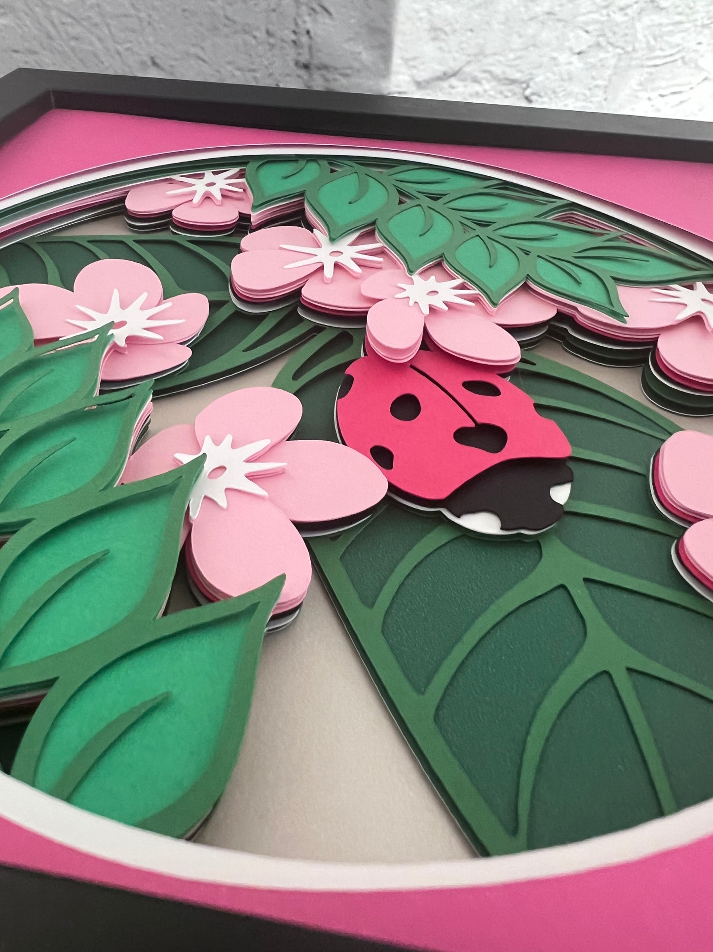 Floral ladybug 3D paper art shadowbox