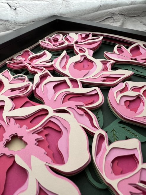 Pink flowers 3D paperart shadowbox