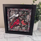 Stained glass redbird and flowers 3D paper art in a shadowbox