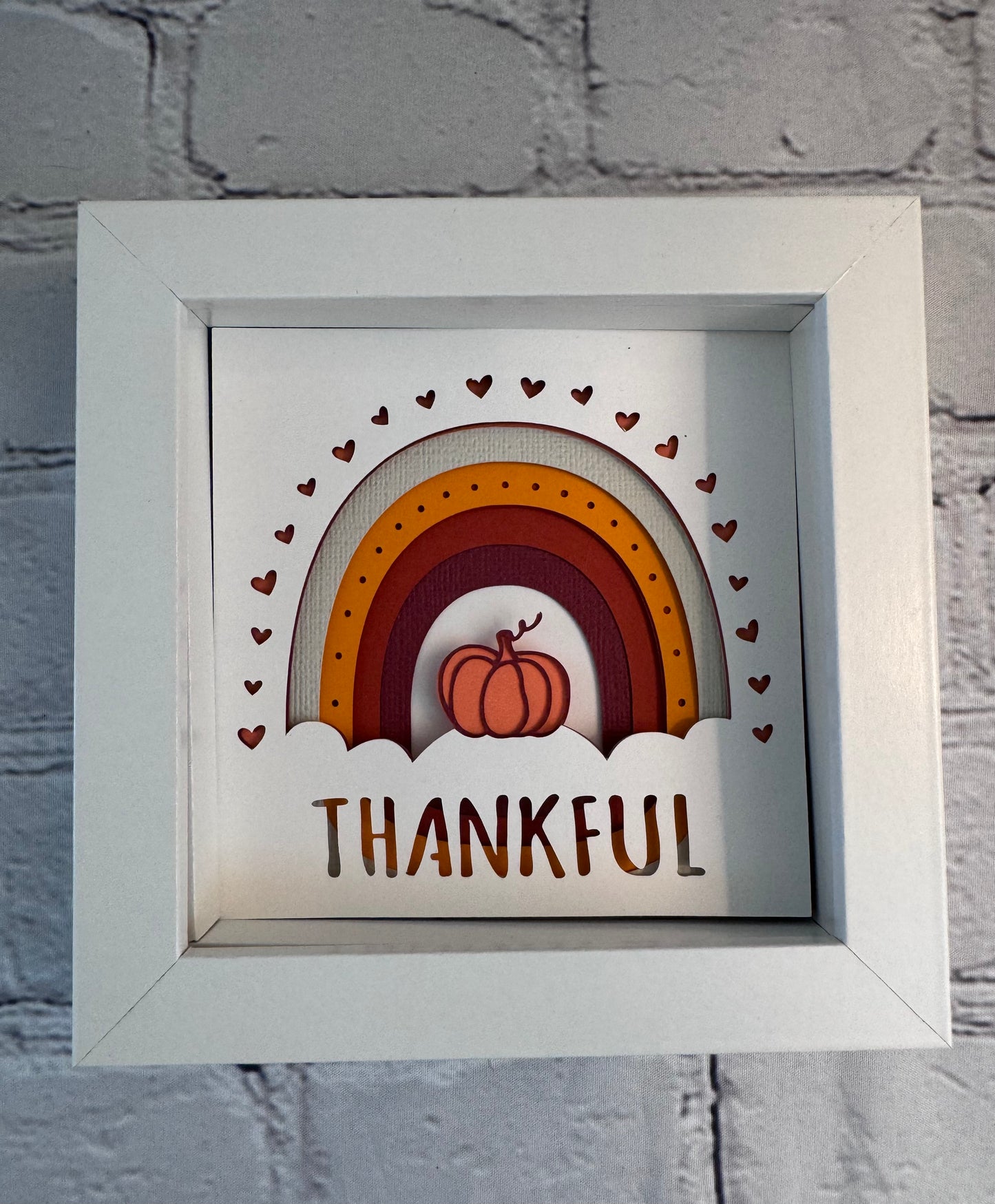 Thankful rainbow with pumpkin mini 3D paper art in a shadowbox