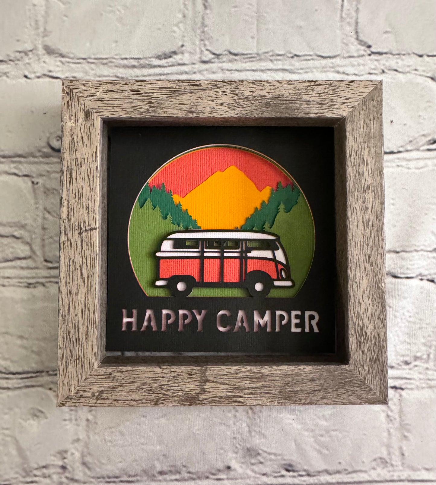 Happy camper mini 3D paper art in a shadowbox