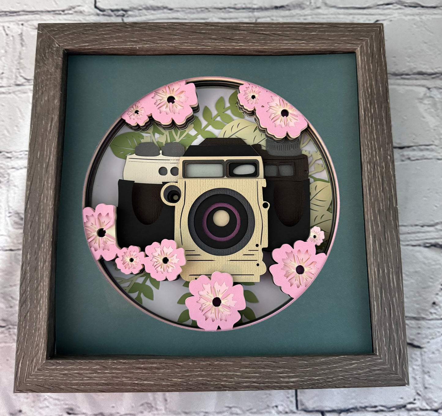 Camera with flowers design 3D paper art in a shadowbox