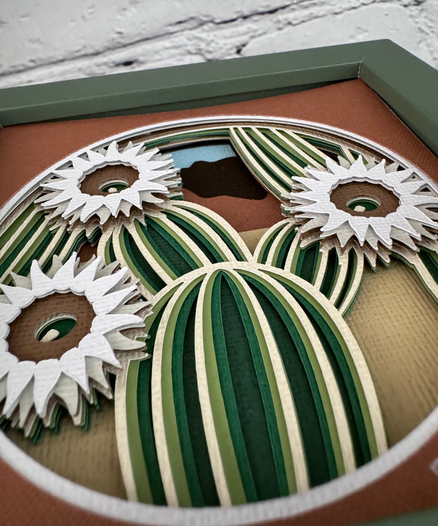 Cactus blossom mini 3D paper art in a shadowbox