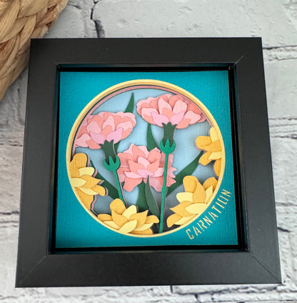 Carnation mini 3D paper art in a shadowbox