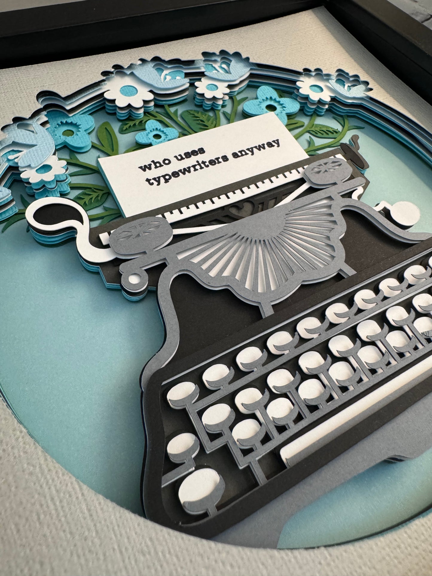 Who uses a typewriter anyway typewriter 3D paper art in a shadowbox