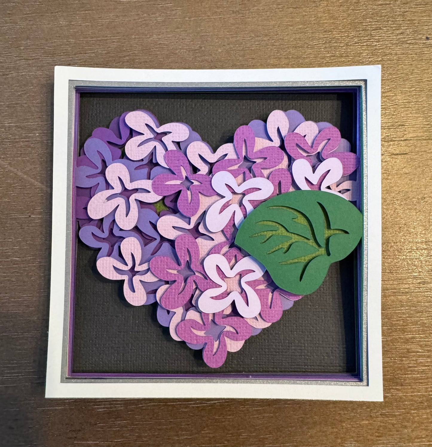 Lilac heart mini 3D paper art in a shadowbox