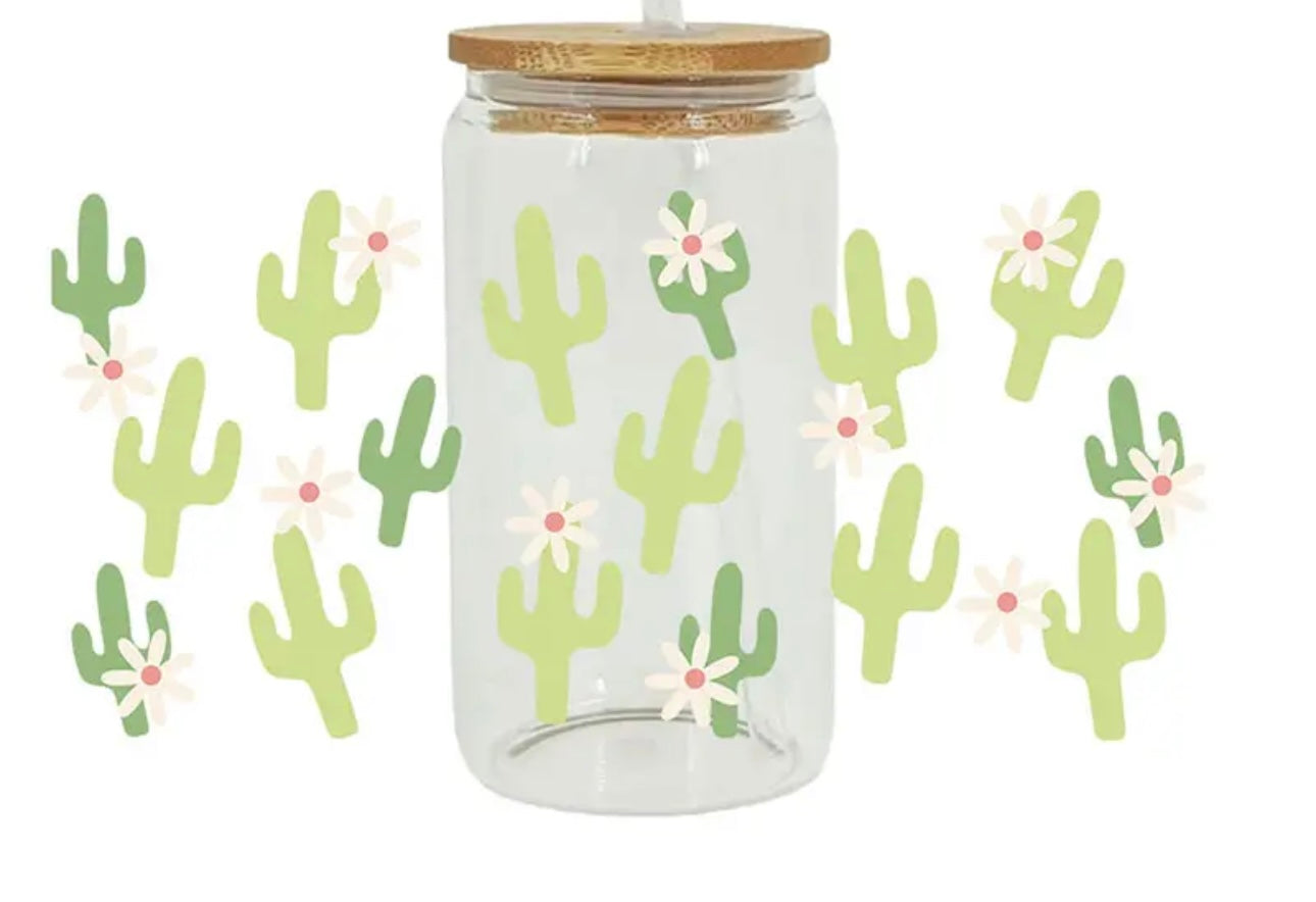 Boho cactus beer can glass