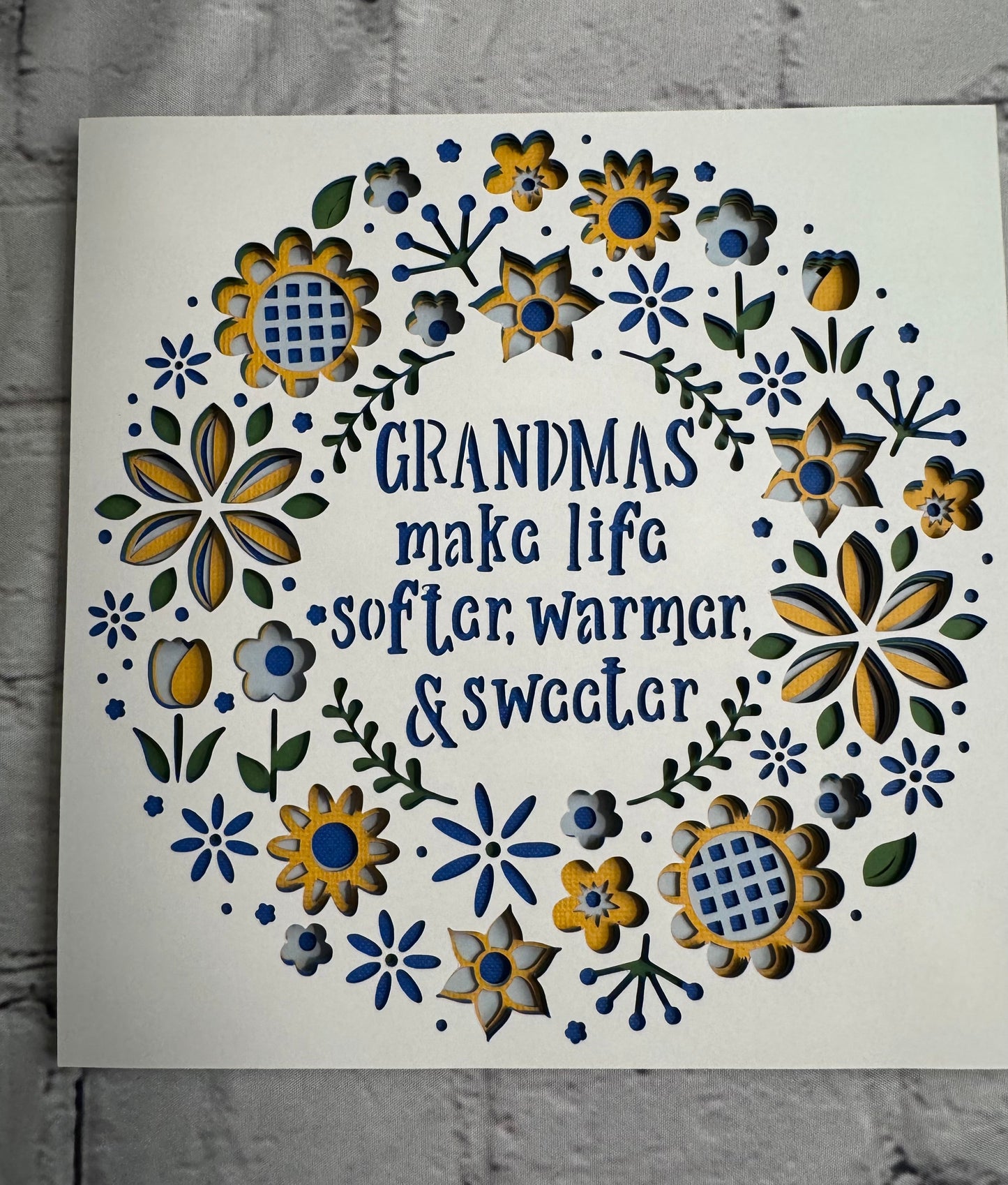 Grandmas make life softer, warmer & sweeter 3D paper art in a shadowbox