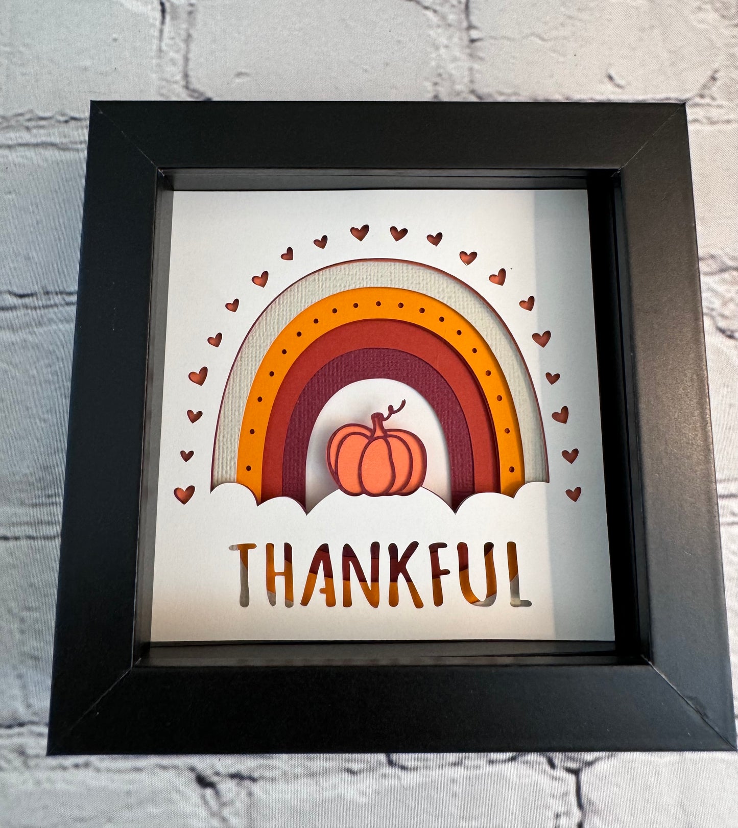 Thankful rainbow with pumpkin mini 3D paper art in a shadowbox