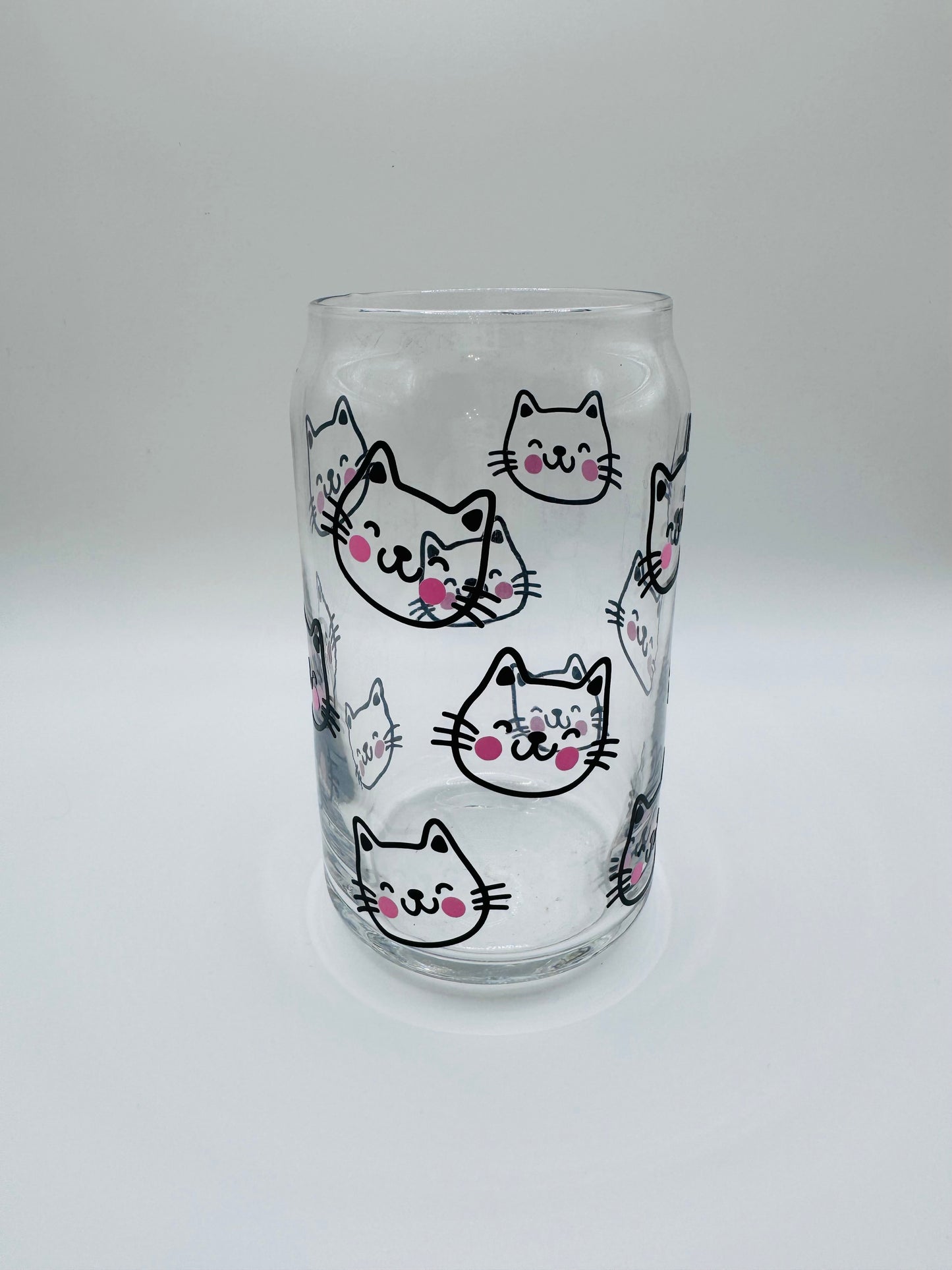 Kitty cat faces beer can glass