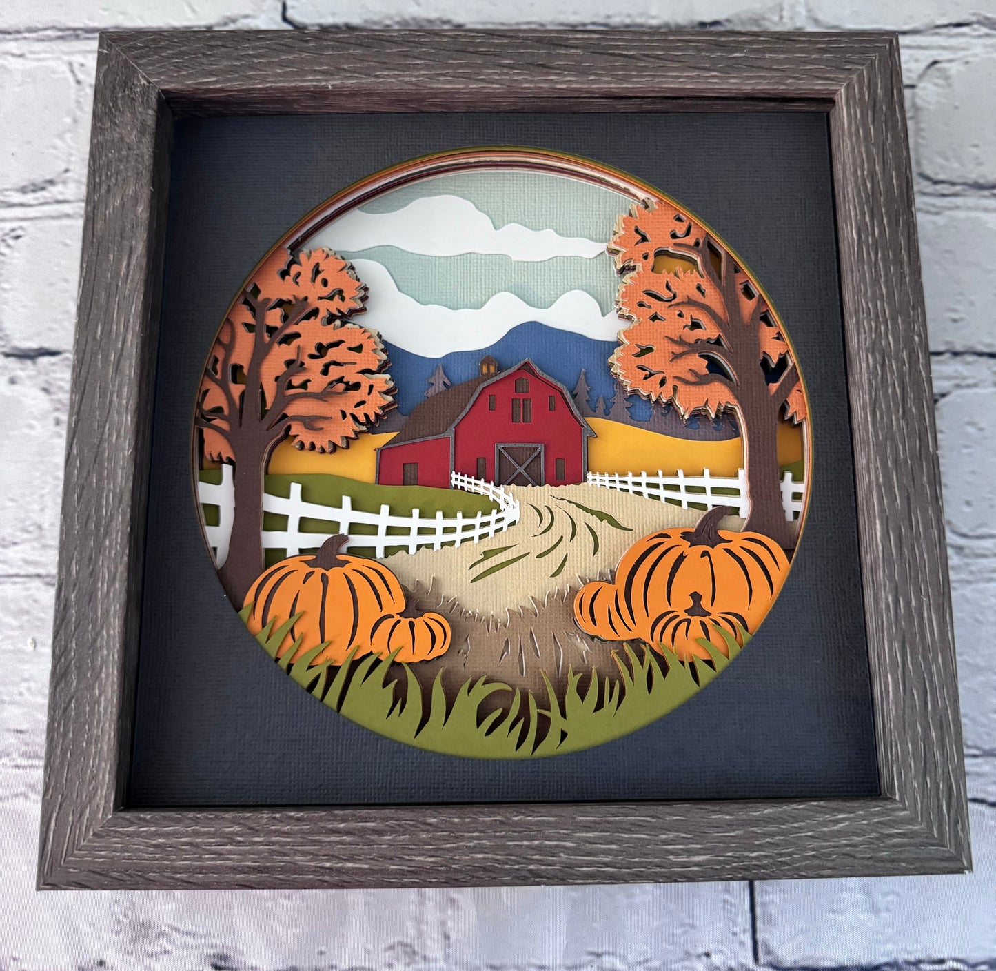 Fall barn landscape design 3D paper art in a shadowbox