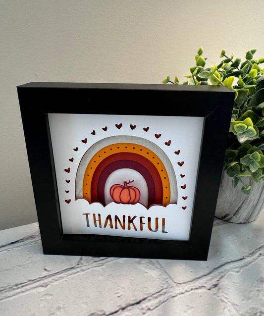 Thankful rainbow with pumpkin mini 3D paper art in a shadowbox