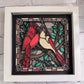 Stained glass cardinals 3D paper art in a shadowbox