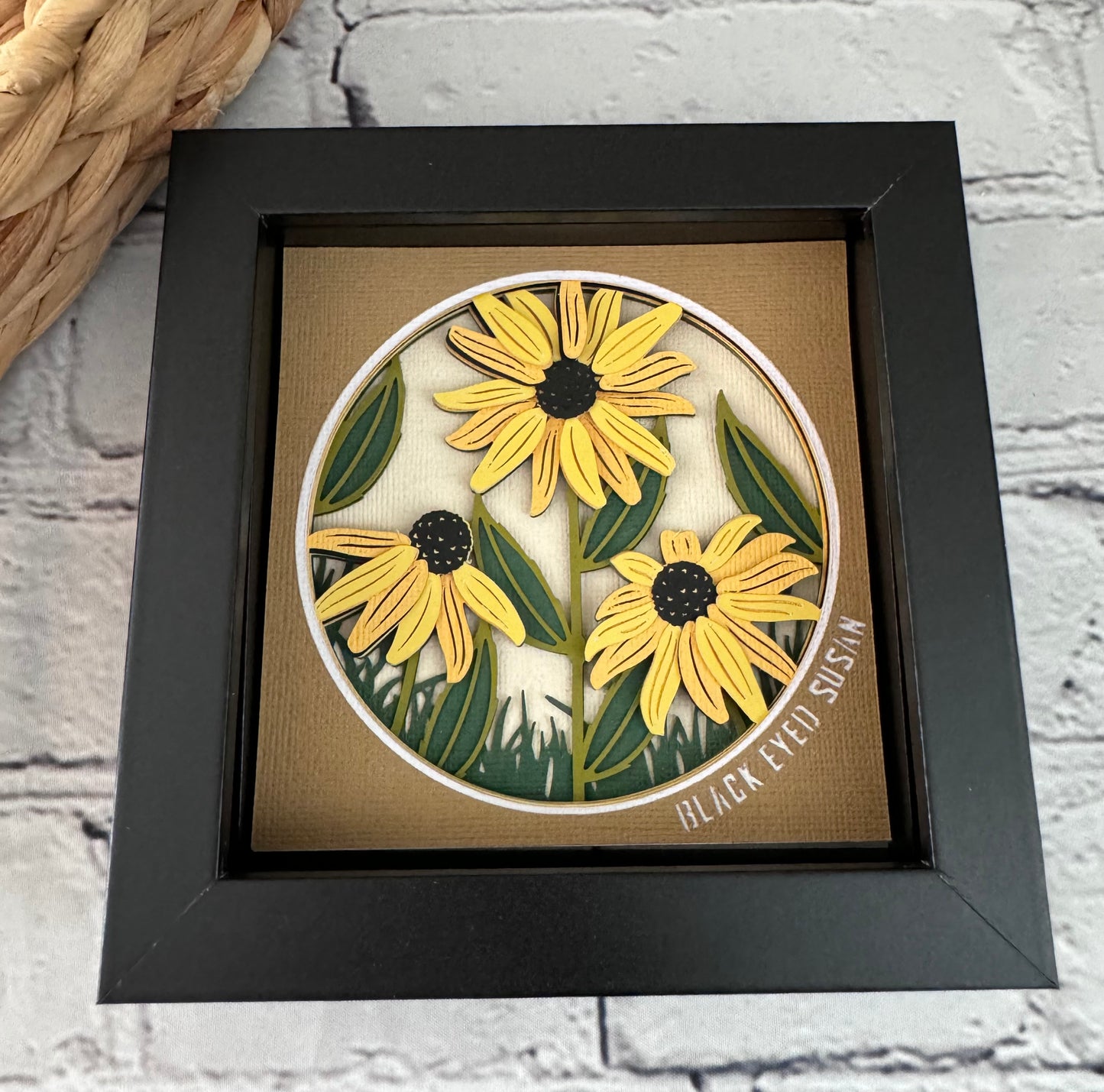 Black eyed Susan mini 3D paper art in a shadowbox