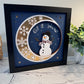 Snowman on crescent moon 3D paper art shadowbox