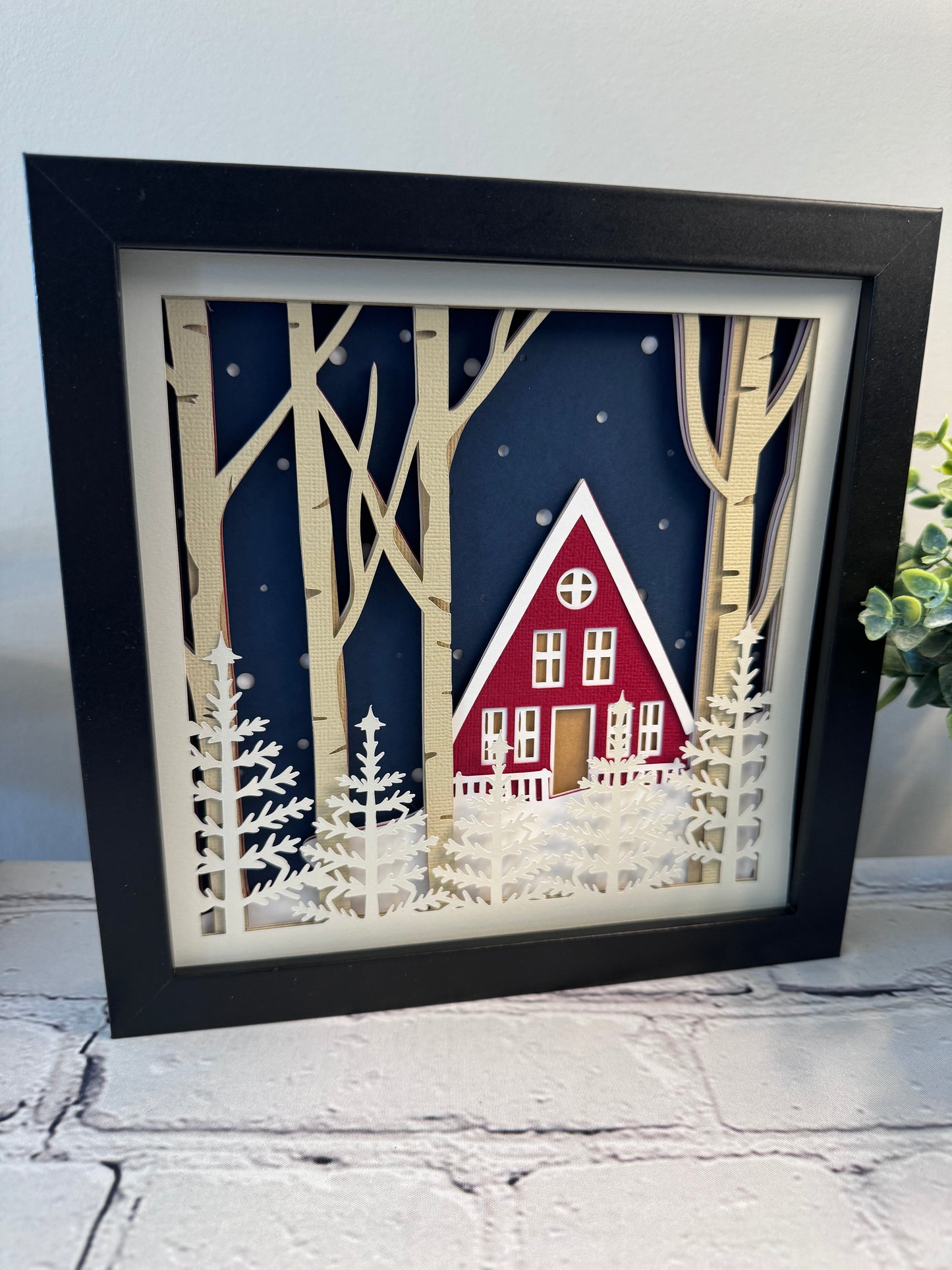 Winter cabin mini 3D paper art shadowbox