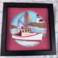 Fishing boat 3D paper art in a shadowbox
