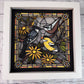 Stained glass bluebird and flowers 3D paper art in a shadowbox