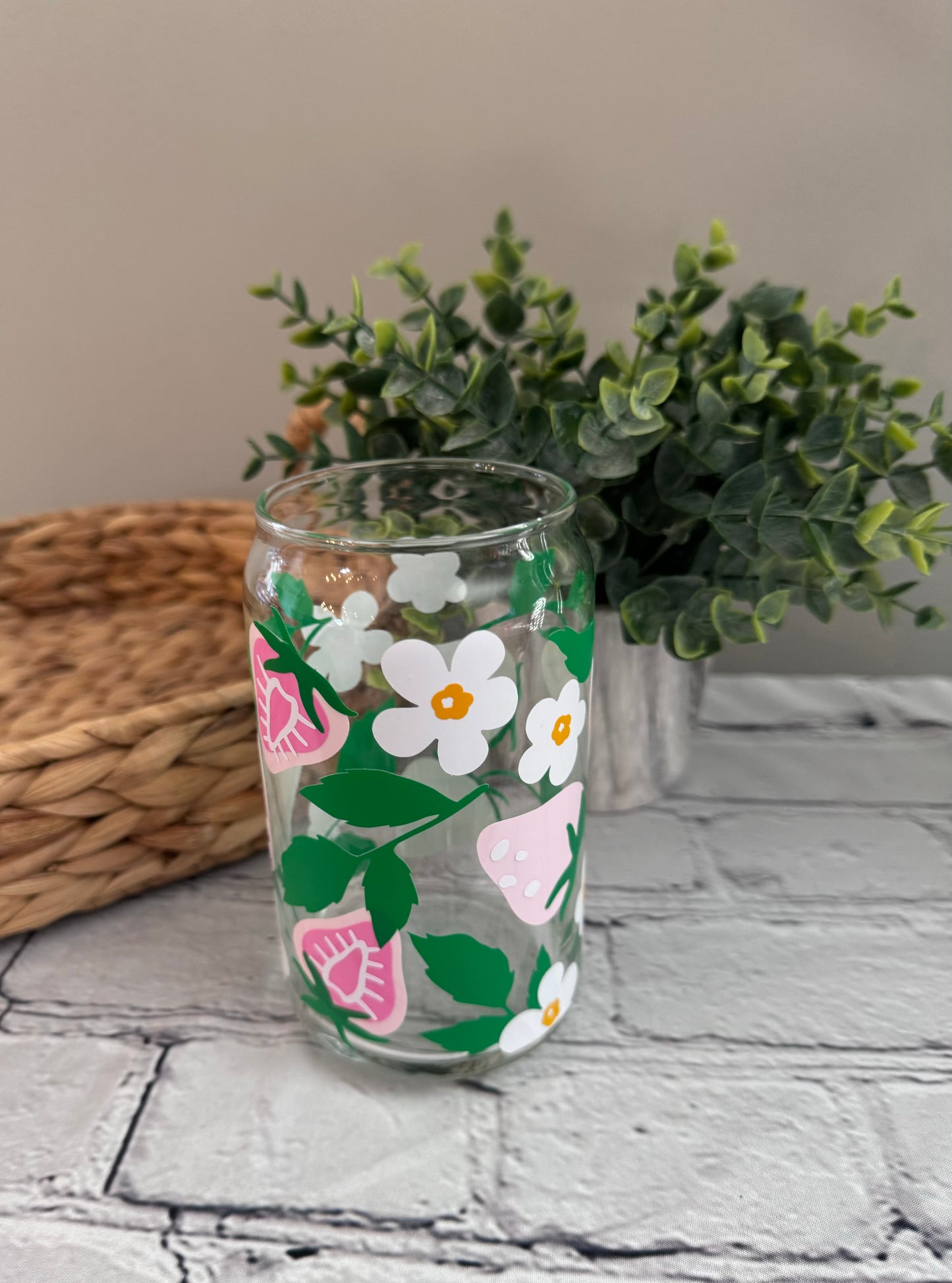 Strawberry beer can glass