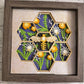 Bee scene honeycomb shape with dandelions 3D paper art in a shadowbox