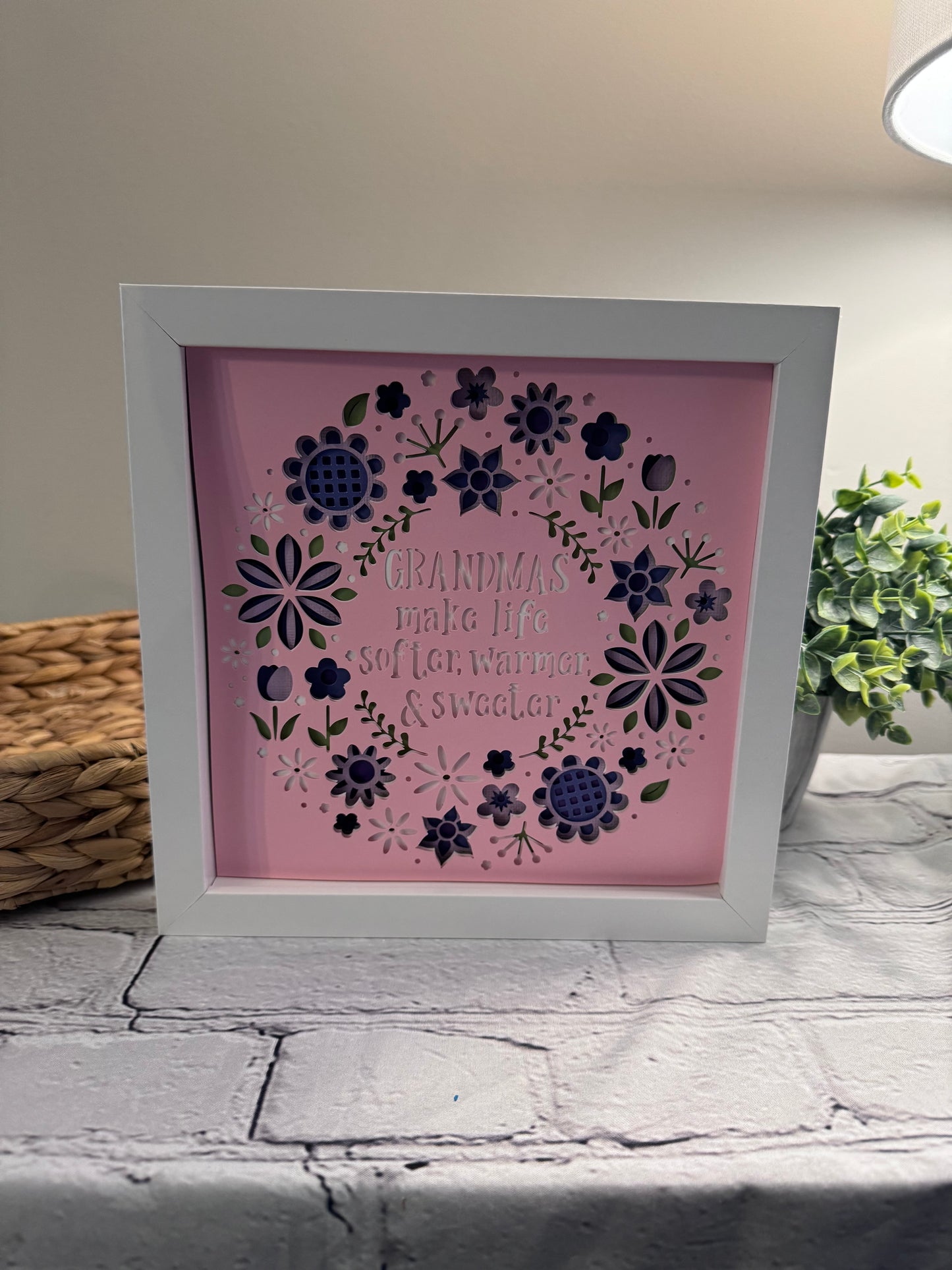 Grandmas make life softer, warmer & sweeter 3D paper art in a shadowbox