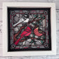 Stained glass redbird and flowers 3D paper art in a shadowbox