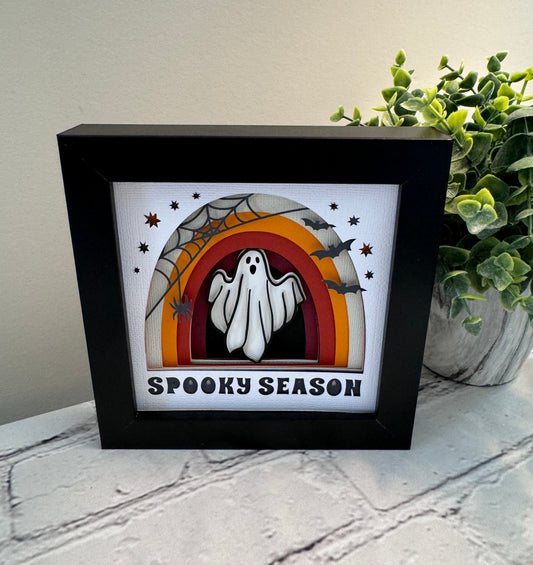 Spooky season mini 3D paper art in a shadowbox