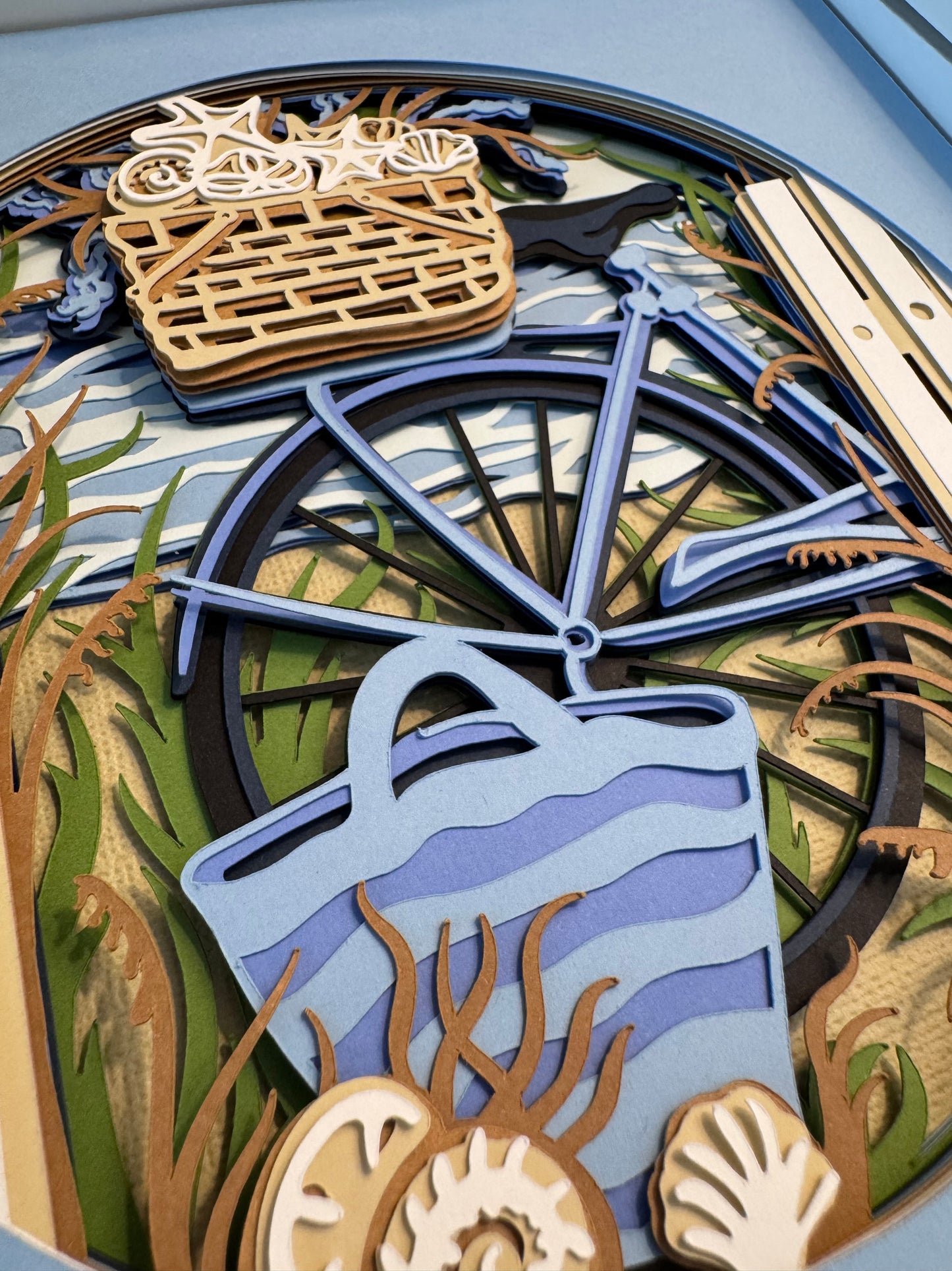 Beach bike and bag 3D paper art in a shadowbox