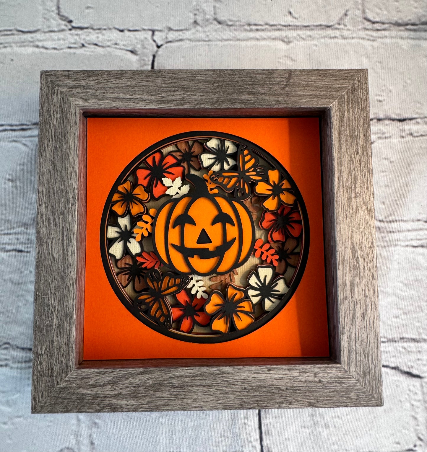 Pumpkin with flowers mini 3D paper art in a shadowbox