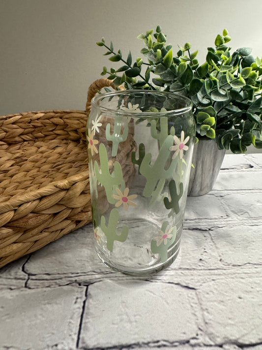 Boho cactus beer can glass