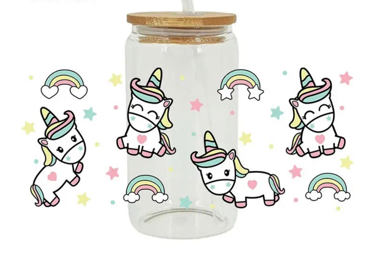 Colorful unicorn and rainbow 12oz kids water bottle