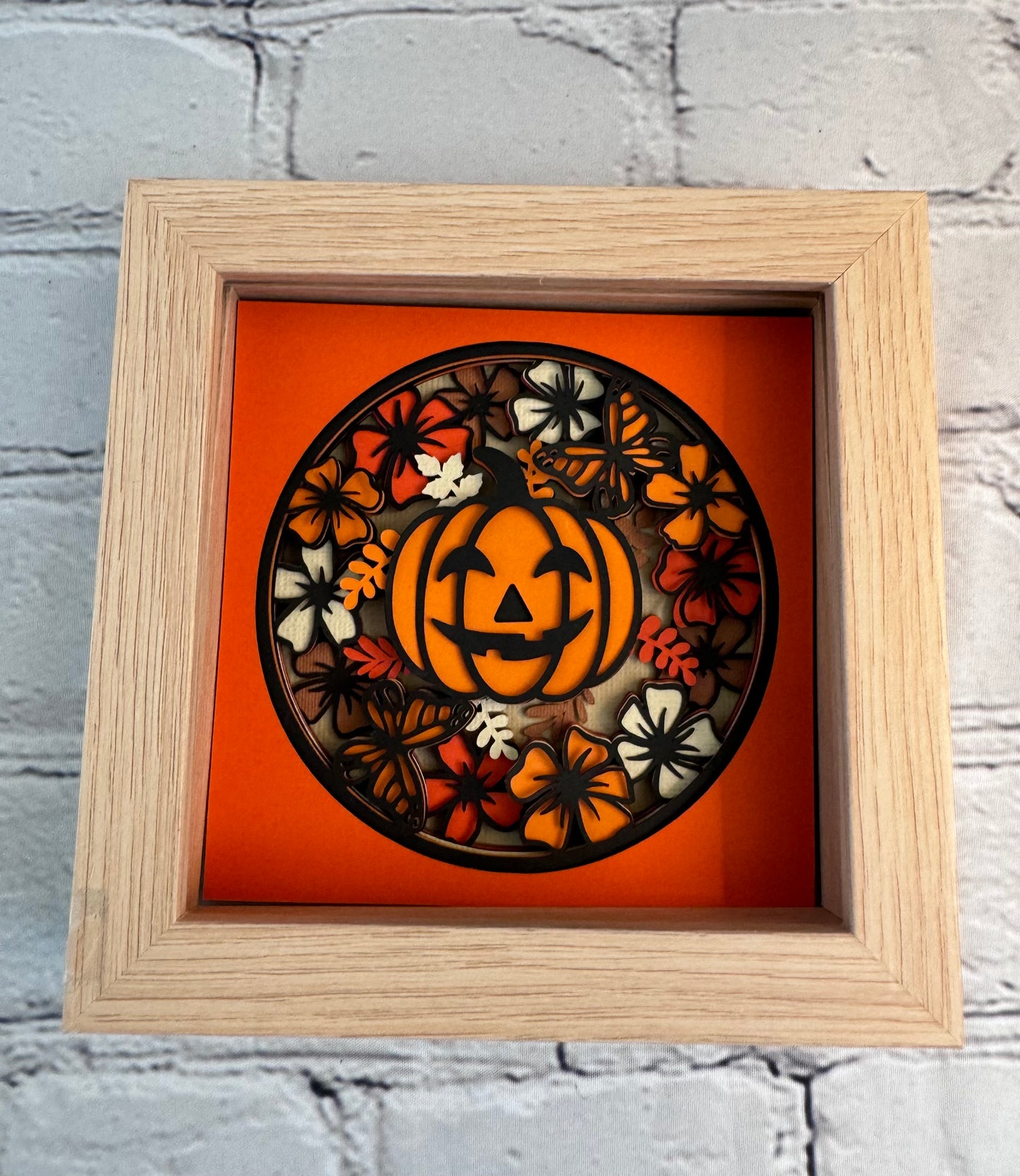 Pumpkin with flowers mini 3D paper art in a shadowbox