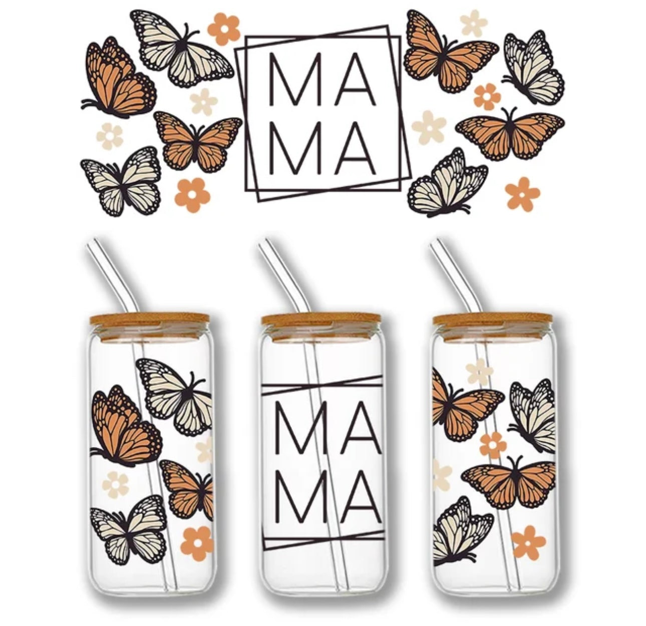 Mama monarch butterfly beer can glass