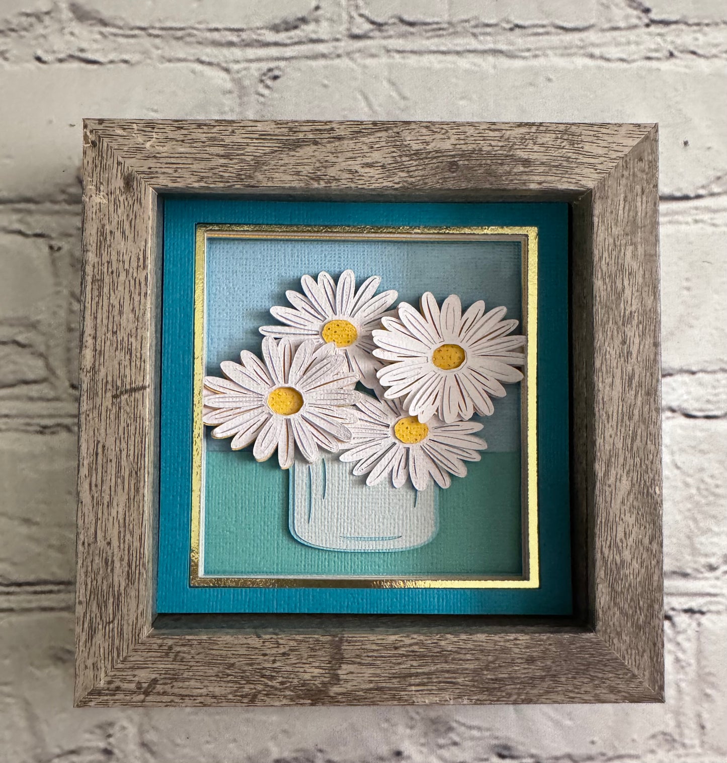 Daisies in a jar mini 3D paper art in a shadowbox