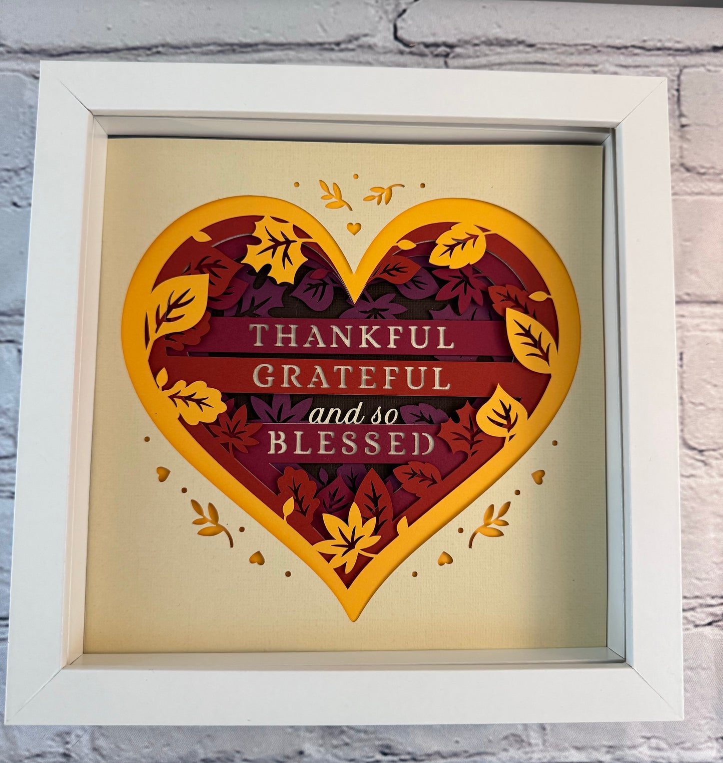 Thankful, grateful and so blessed heart 3D paper art in a shadowbox