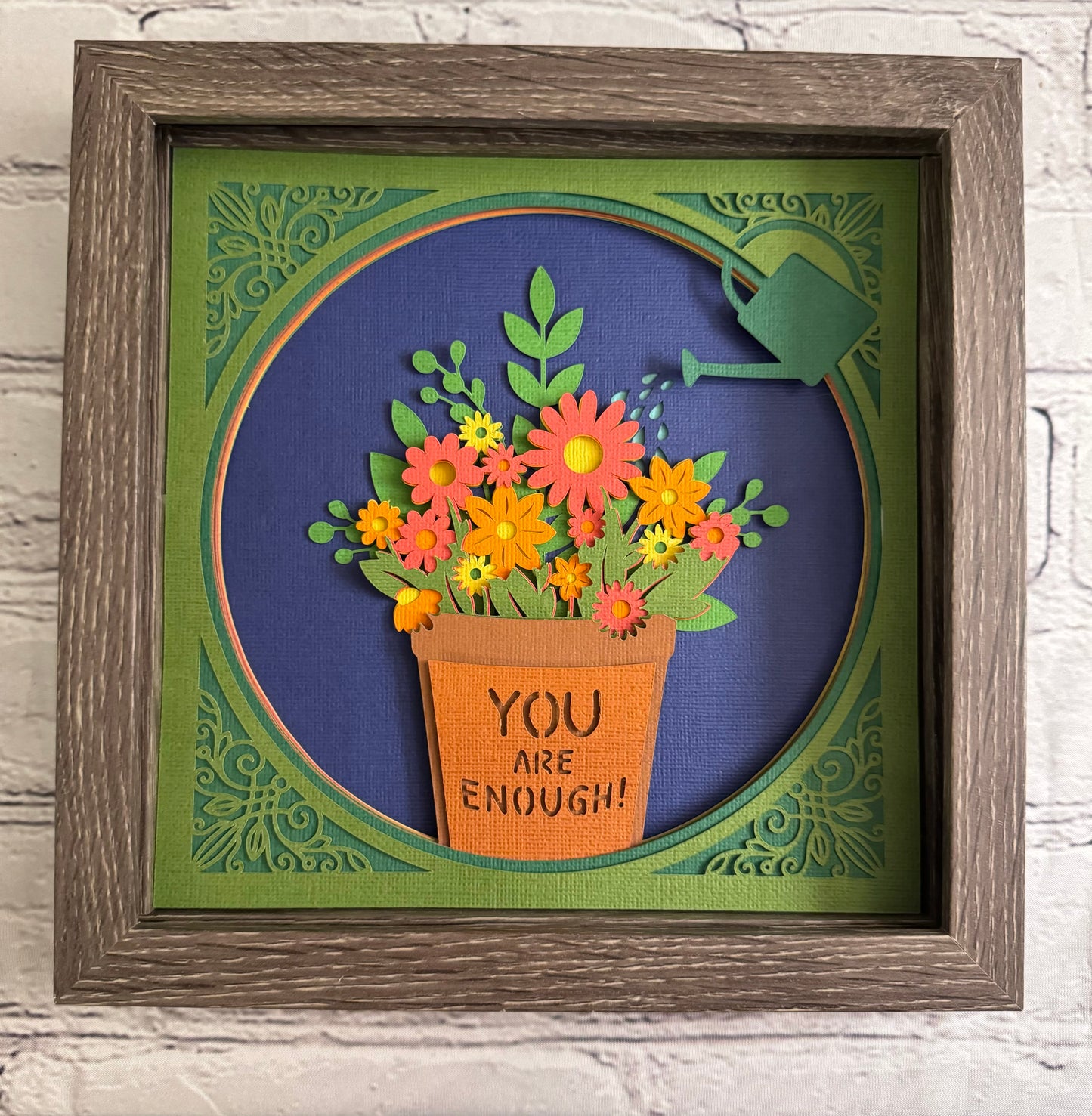 You are enough flowers 3D paper art in a shadowbox