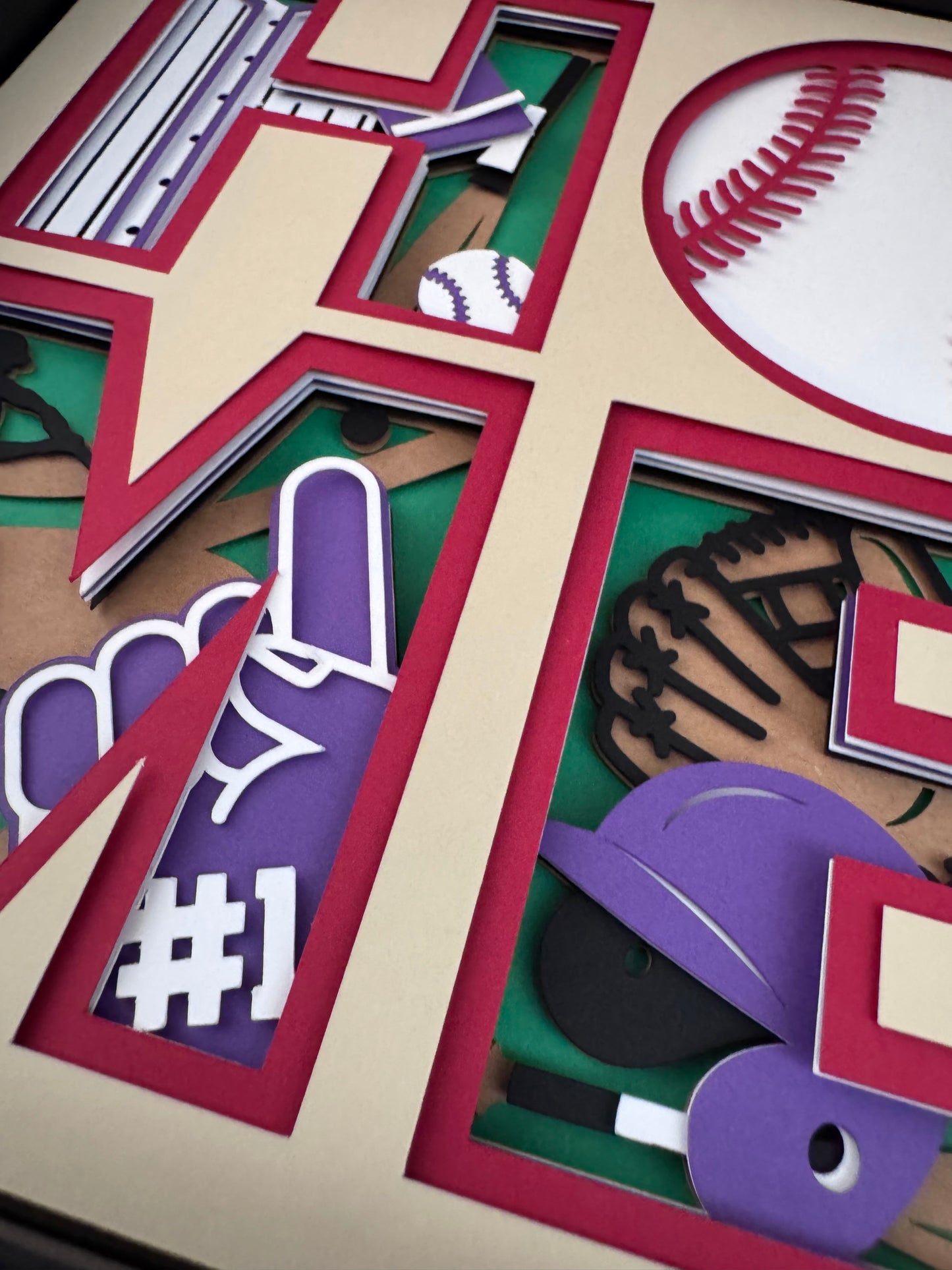 Home- Baseball 3D paper art in a shadowbox