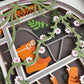 Gardening scene round version 3D paper art in a shadowbox