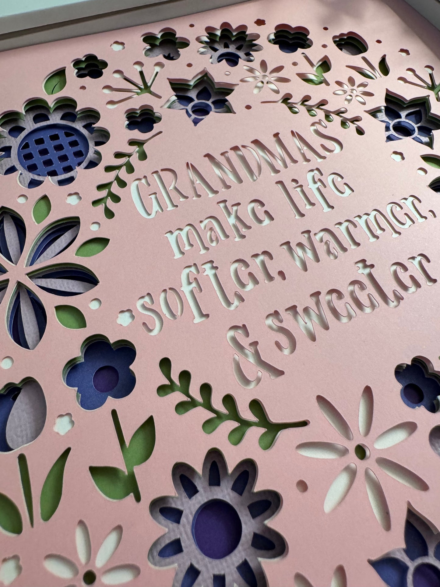 Grandmas make life softer, warmer & sweeter 3D paper art in a shadowbox