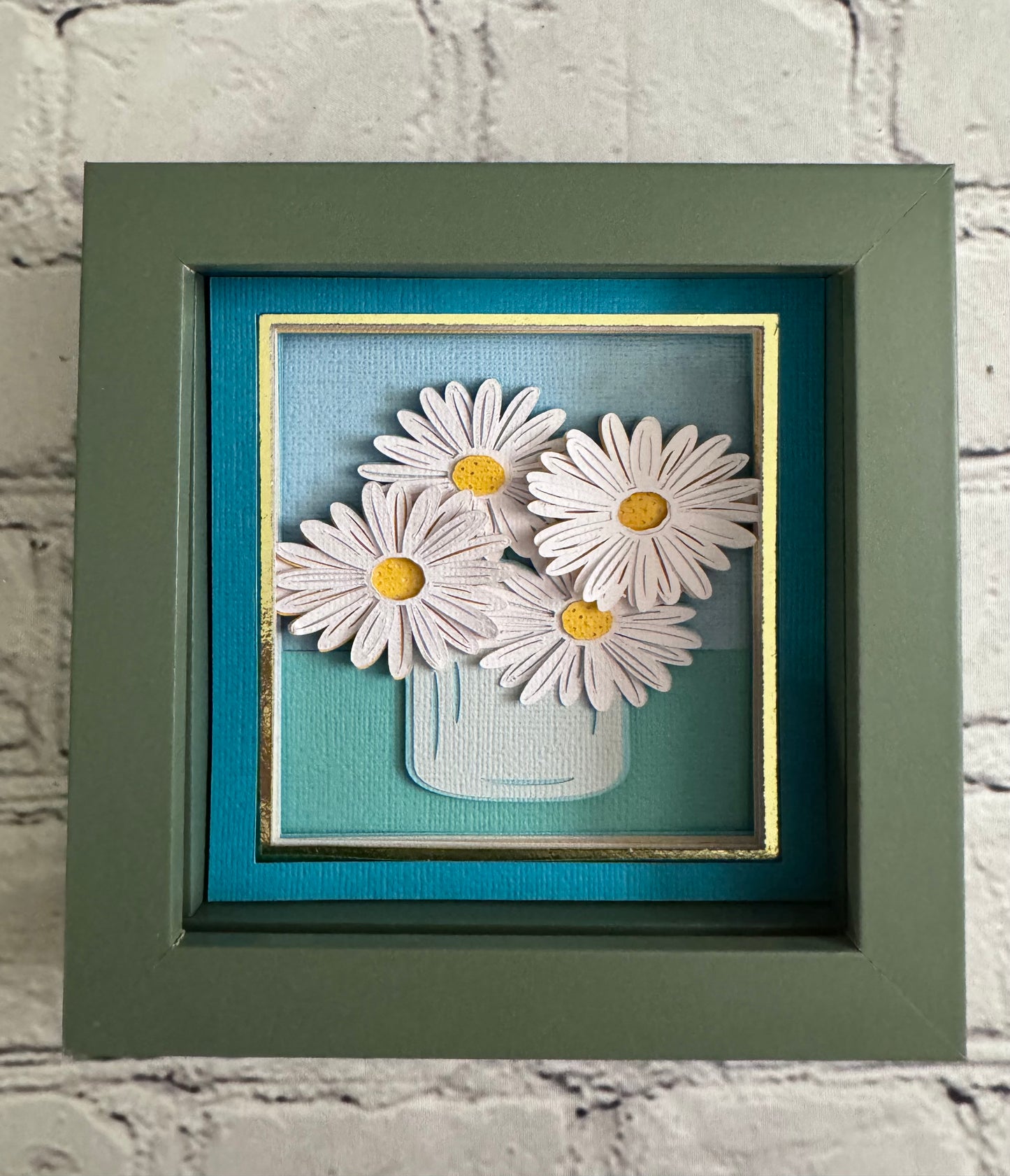 Daisies in a jar mini 3D paper art in a shadowbox