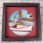 Fishing boat 3D paper art in a shadowbox