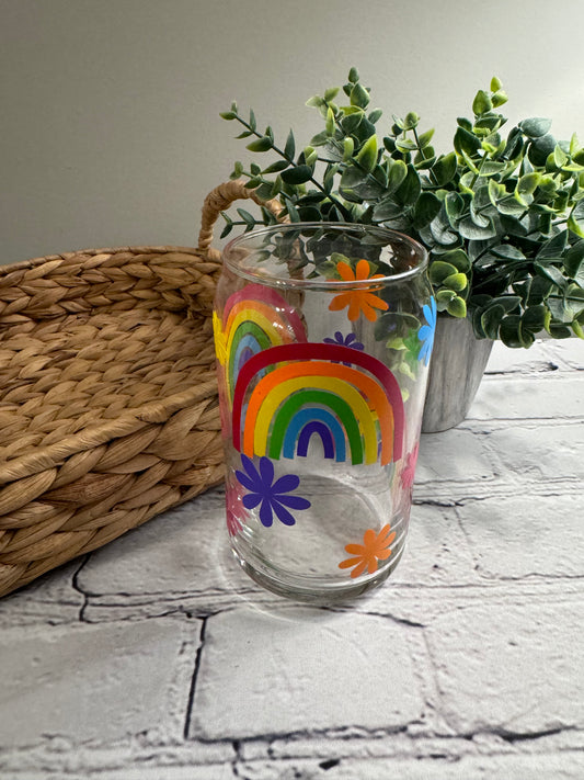 Rainbow-primary colors beer can glass