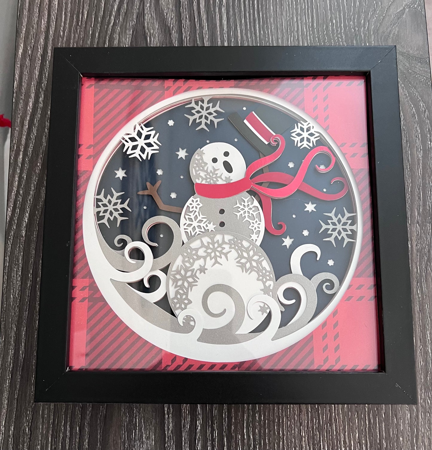 Snowman 3D paper art shadowbox