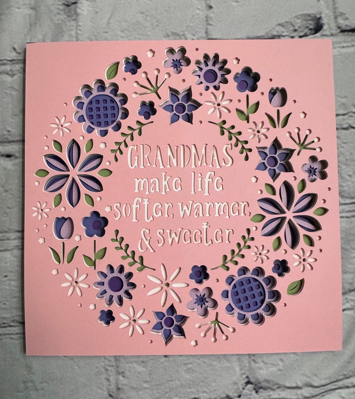 Grandmas make life softer, warmer & sweeter 3D paper art in a shadowbox