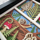 Mushroom forest three panel design 3D paper art in a shadowbox